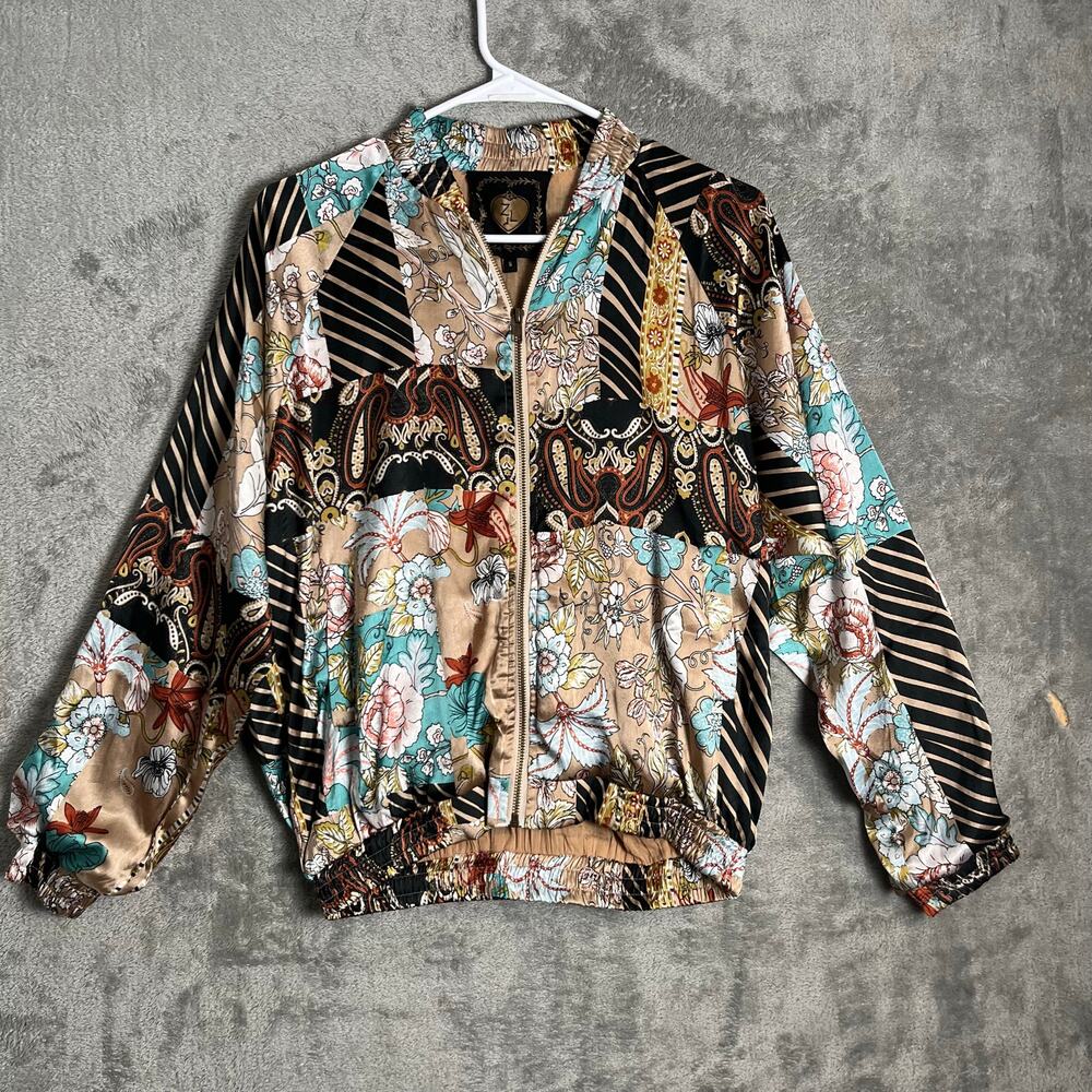 Z&L Europe‎ Patchwork Floral Bomber Jacket Boho Statement Golf Size Small